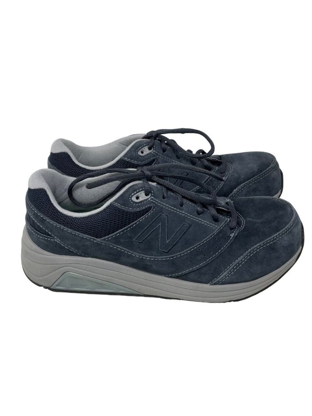 New Balance Lace Up Tennis Shoes Size 8 Walking Low Top Suede Navy Leather